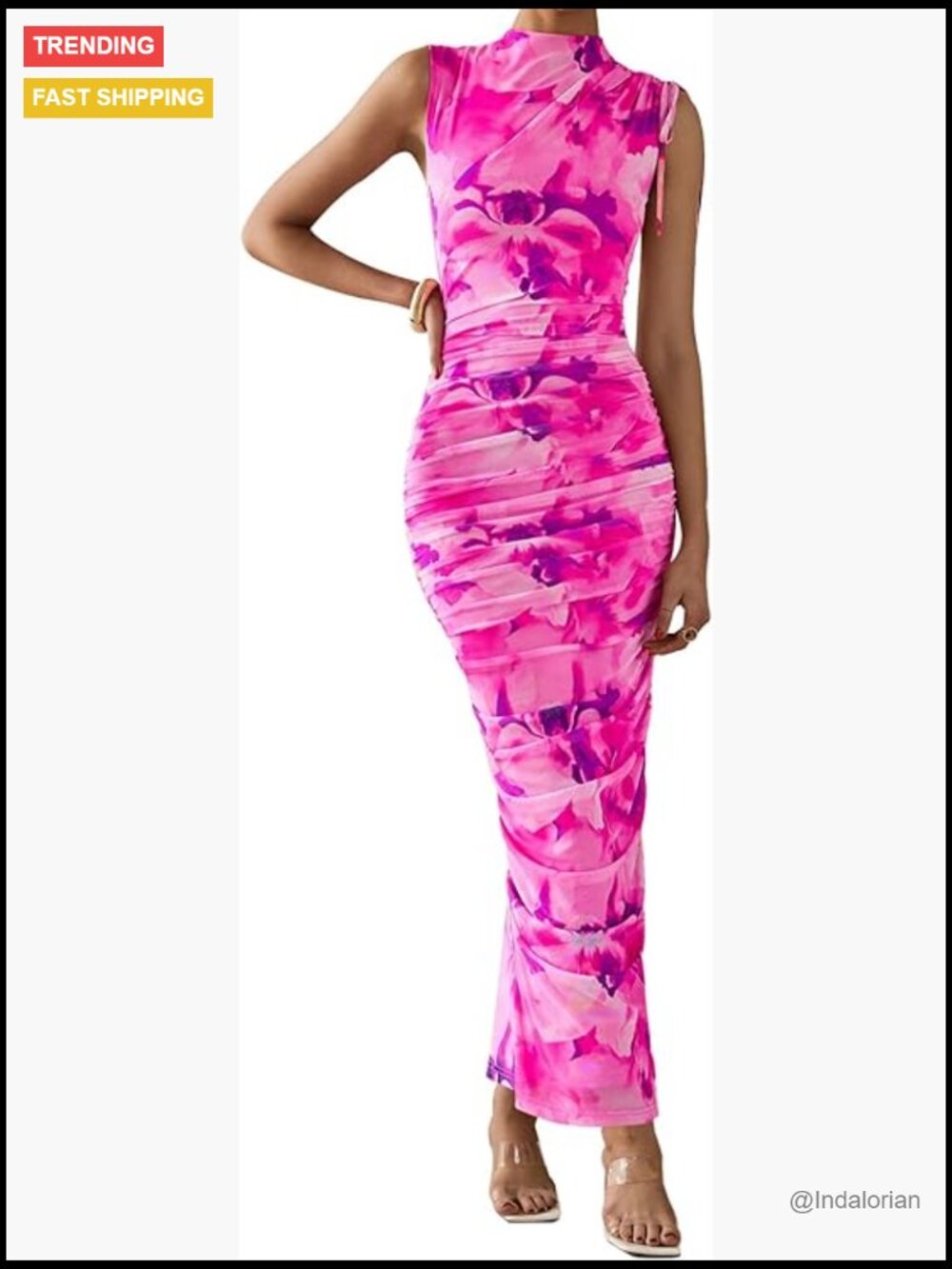 Mesh Floral Maxi Dress Ruched Bodycon Sleeveless Formal Cocktail